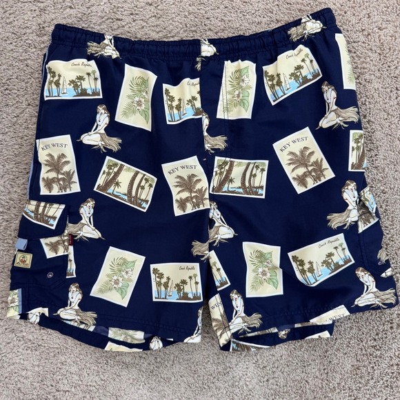 Other - Joe Marlin Swim Trunks Mens‎ L Blue Hula Girl Key West Print Side Pockets Shorts